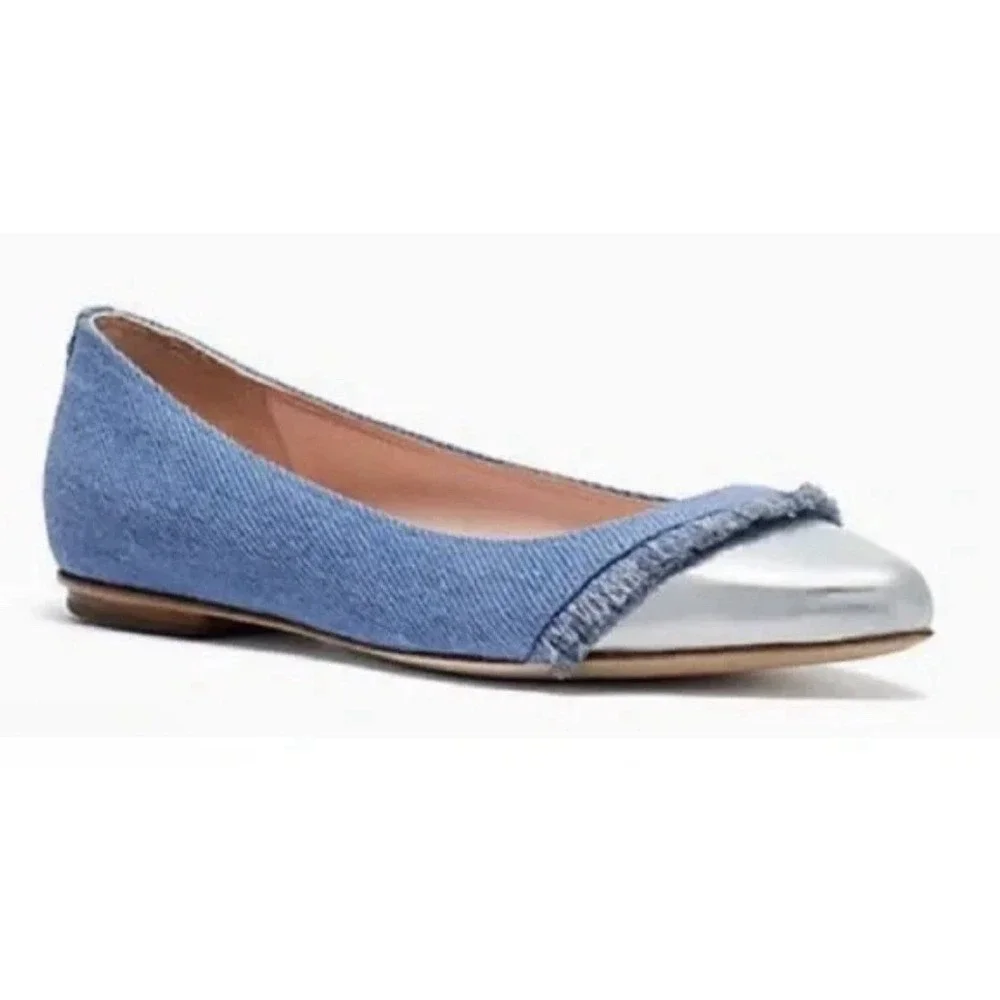 Kate Spade New York Nelly Flats Washed Denim Metallic Silver Size‎ 8